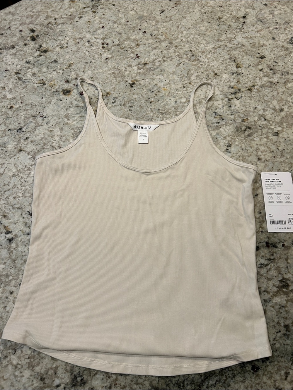 Athleta Cream Ribbed Slim-Strap Tank Top